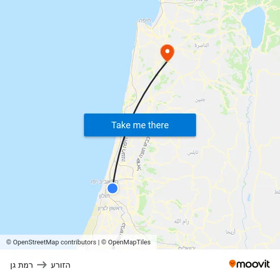 רמת גן to הזורע map