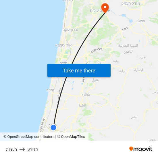 רעננה to הזורע map