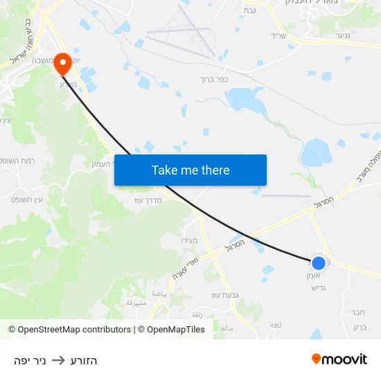 ניר יפה to הזורע map