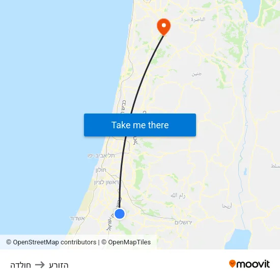 חולדה to הזורע map
