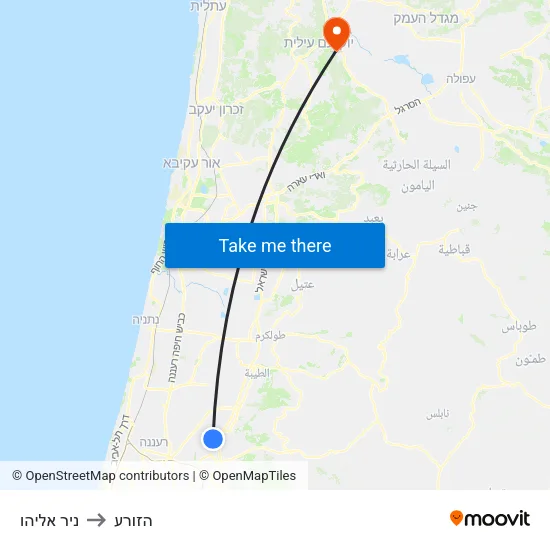 ניר אליהו to הזורע map