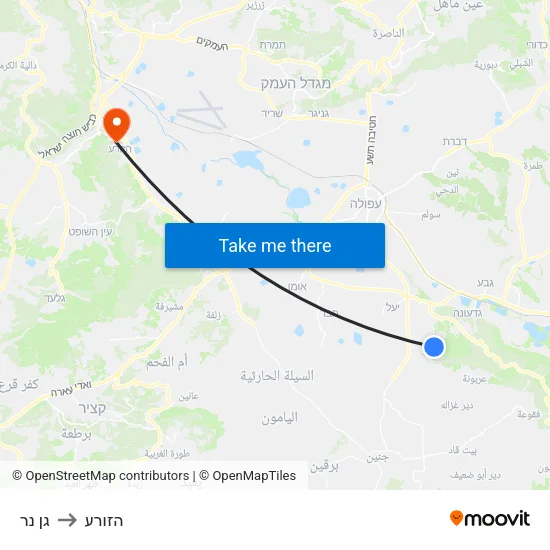 גן נר to הזורע map