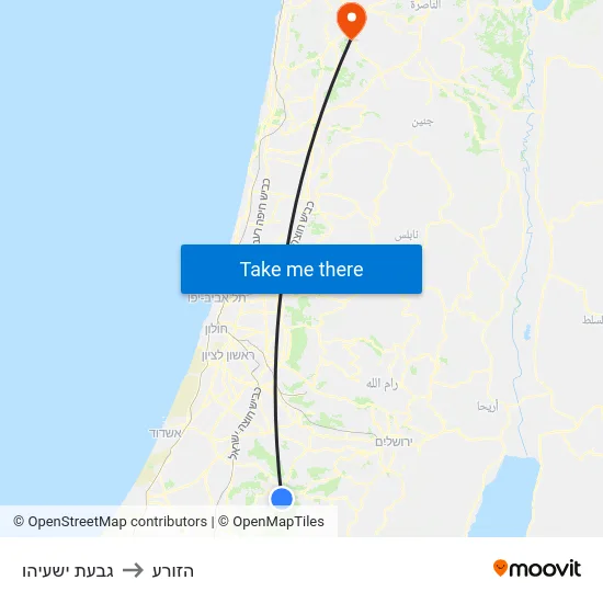 גבעת ישעיהו to הזורע map