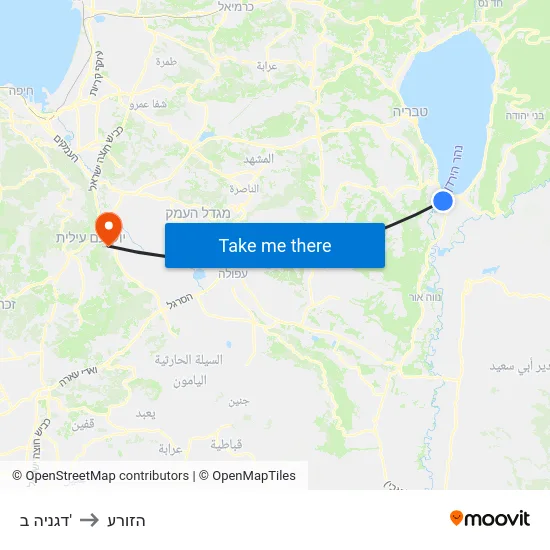 דגניה ב' to הזורע map