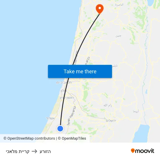 קריית מלאכי to הזורע map