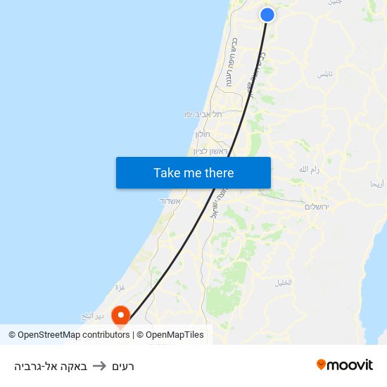 באקה אל-גרביה to רעים map