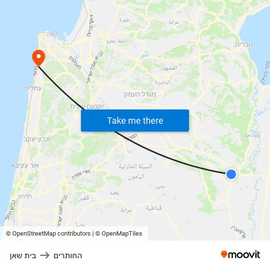 בית שאן to החותרים map