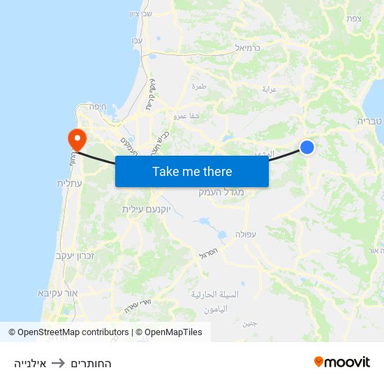 אילנייה to החותרים map