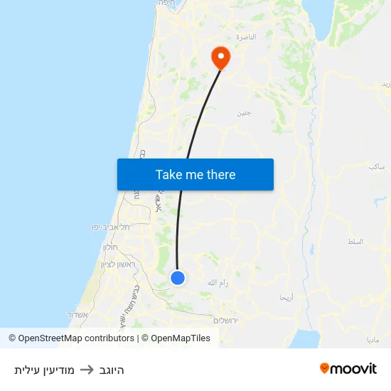 מודיעין עילית to היוגב map