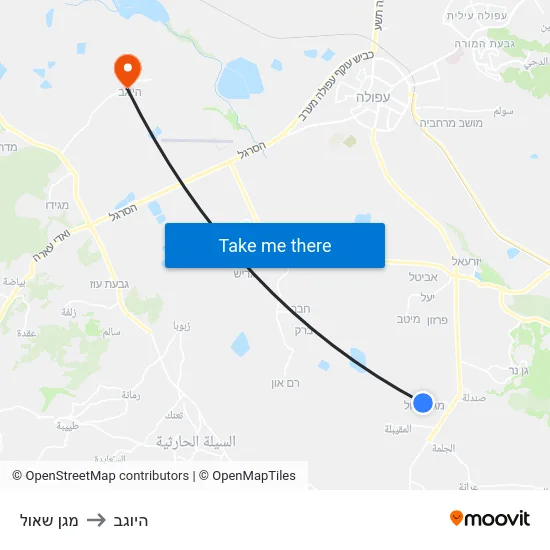 מגן שאול to היוגב map