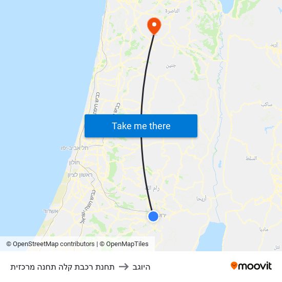 תחנת רכבת קלה תחנה מרכזית to היוגב map