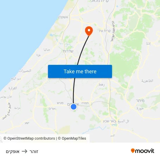 אופקים to זוהר map