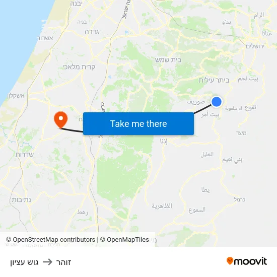 גוש עציון to זוהר map