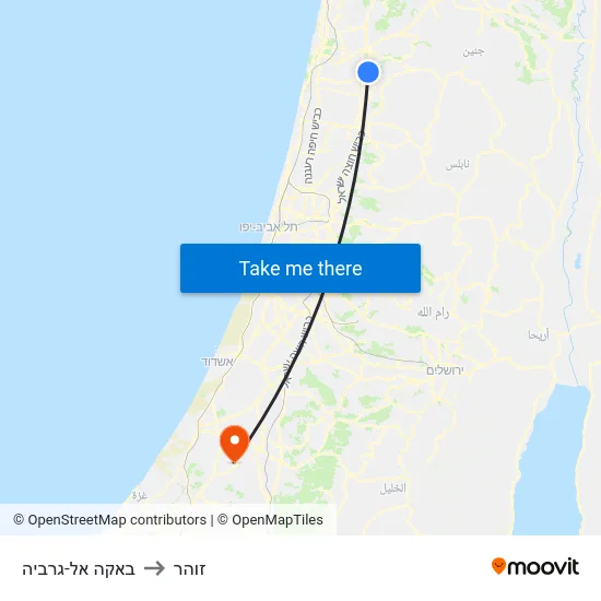 באקה אל-גרביה to זוהר map
