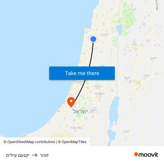 יקנעם עילית to זוהר map