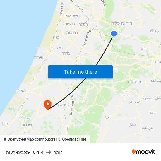 מודיעין-מכבים-רעות to זוהר map