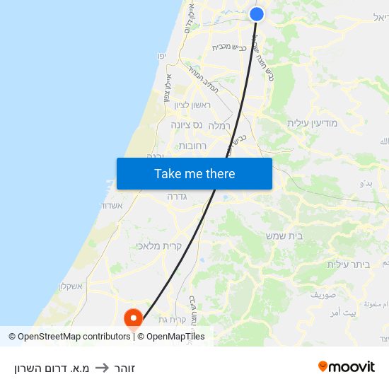 מ.א. דרום השרון to זוהר map