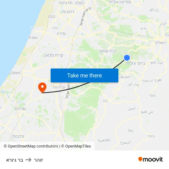 בר גיורא to זוהר map