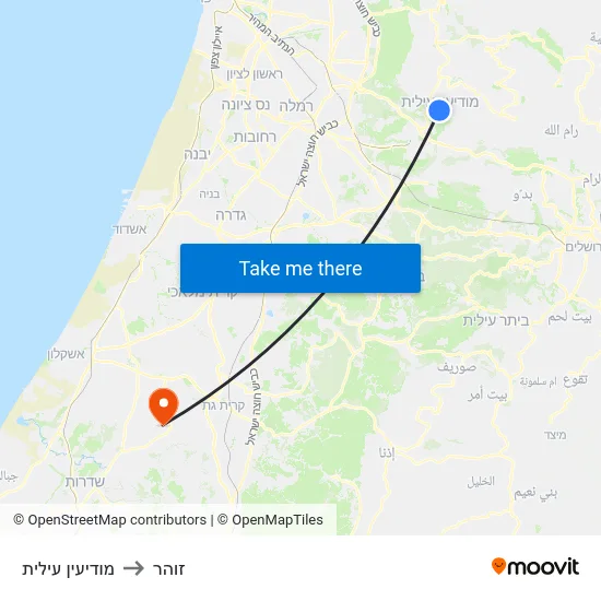 מודיעין עילית to זוהר map