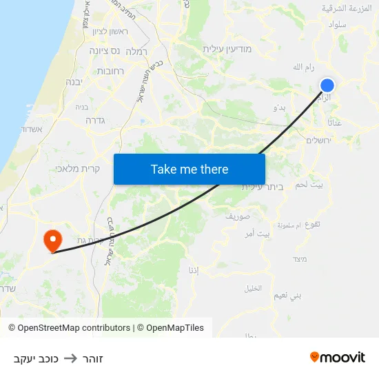 כוכב יעקב to זוהר map