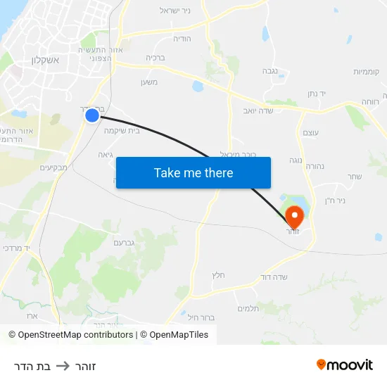 בת הדר to זוהר map