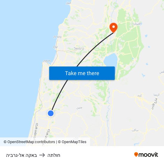 באקה אל-גרביה to חולתה map