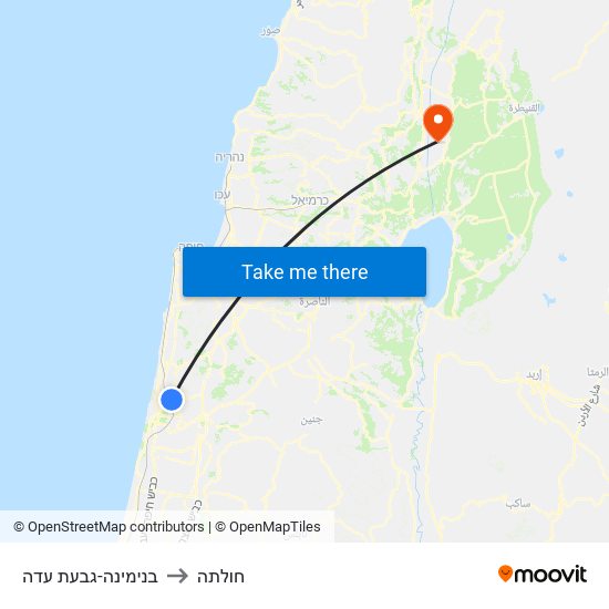 בנימינה-גבעת עדה to חולתה map