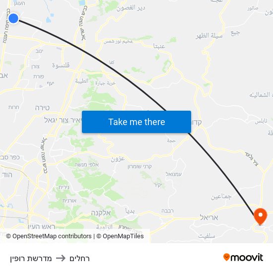 מדרשת רופין to רחלים map