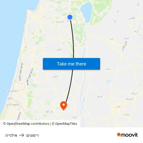 אילנייה to רימונים map