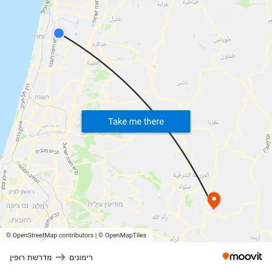 מדרשת רופין to רימונים map