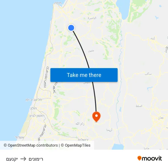 יקנעם to רימונים map