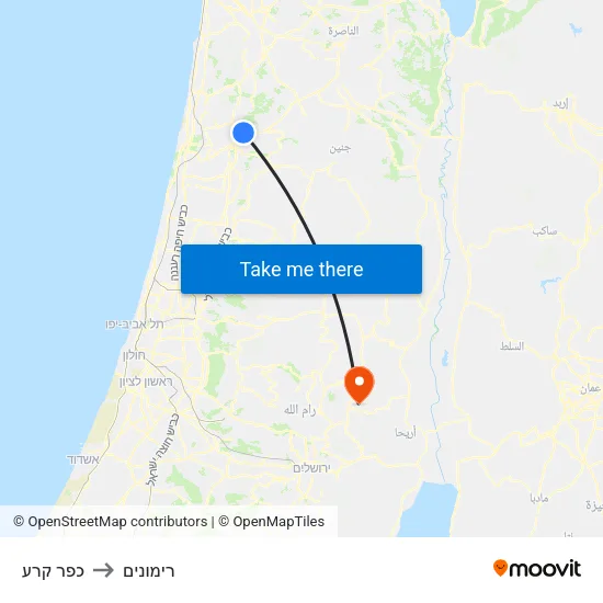 כפר קרע to רימונים map