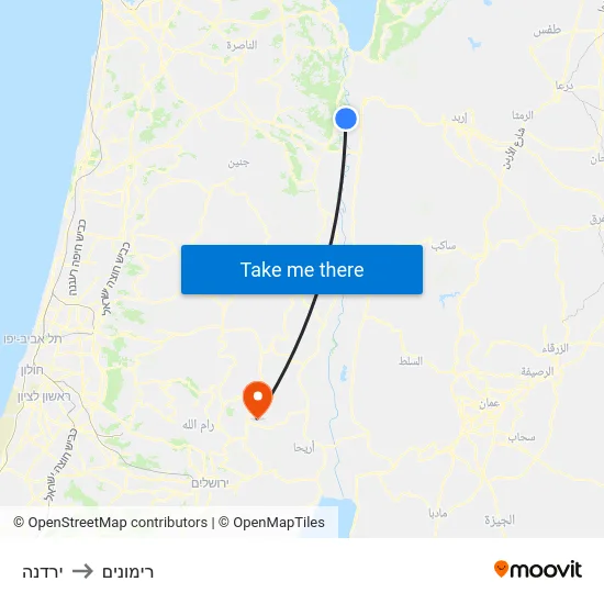 ירדנה to רימונים map