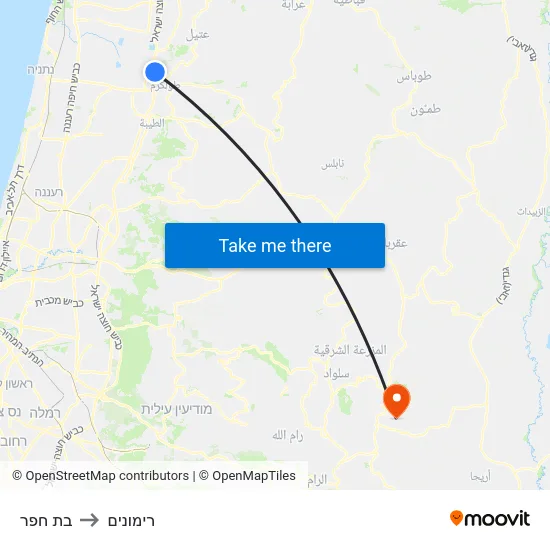 בת חפר to רימונים map