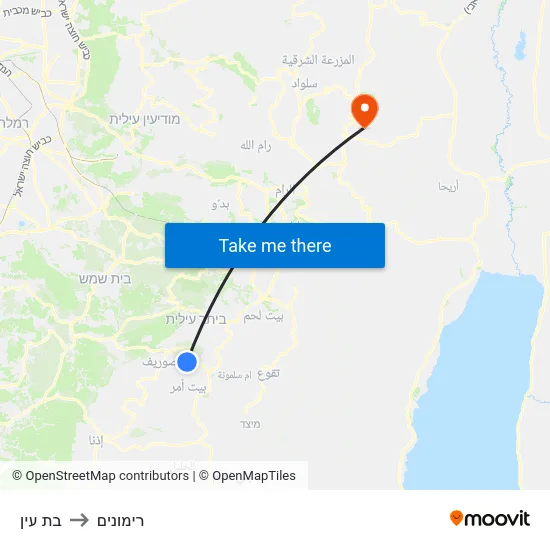 בת עין to רימונים map