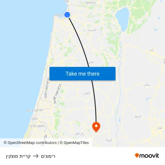 קריית מוצקין to רימונים map