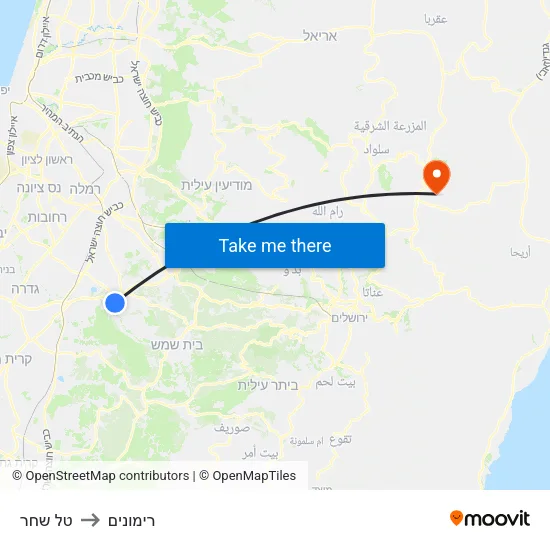 טל שחר to רימונים map