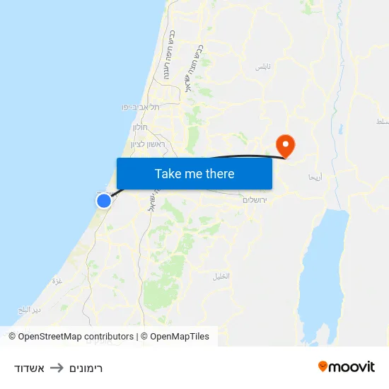 אשדוד to רימונים map