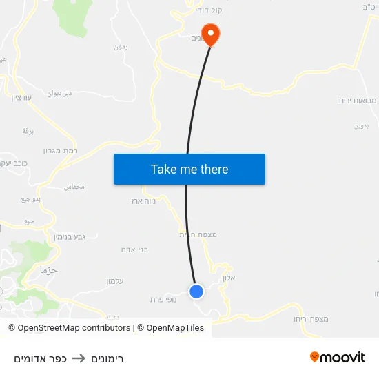 כפר אדומים to רימונים map