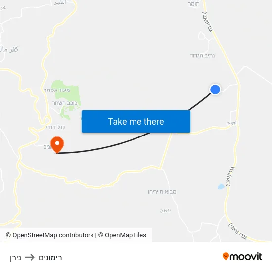 נירן to רימונים map