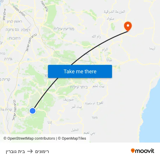 בית גוברין to רימונים map