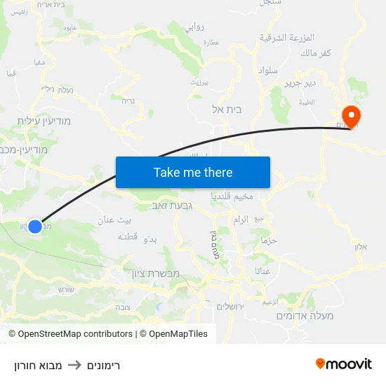 מבוא חורון to רימונים map