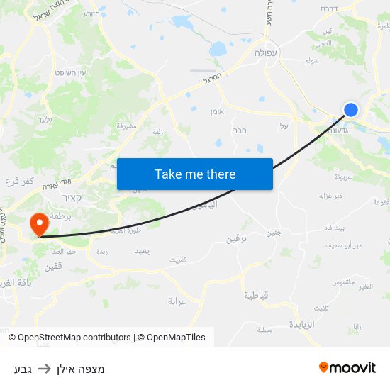 גבע to מצפה אילן map
