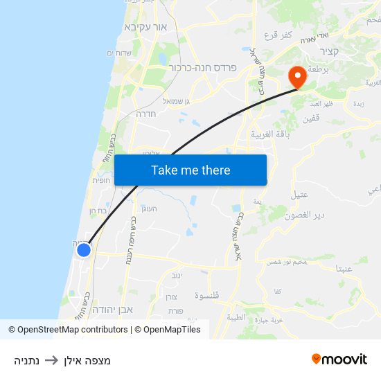 נתניה to מצפה אילן map