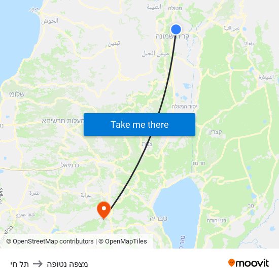 תל חי to מצפה נטופה map