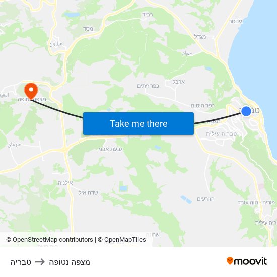 טבריה to מצפה נטופה map