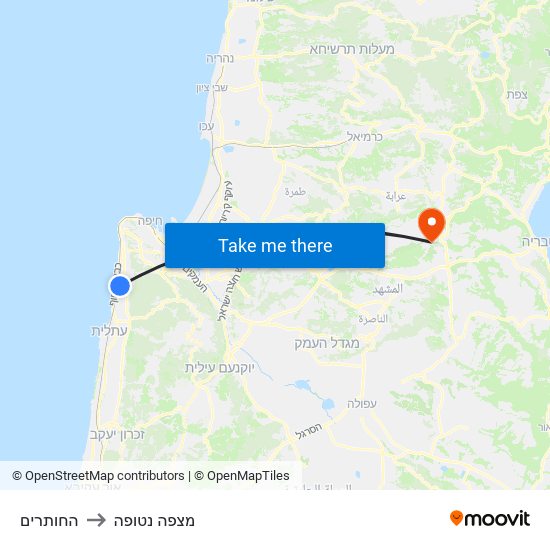 החותרים to מצפה נטופה map