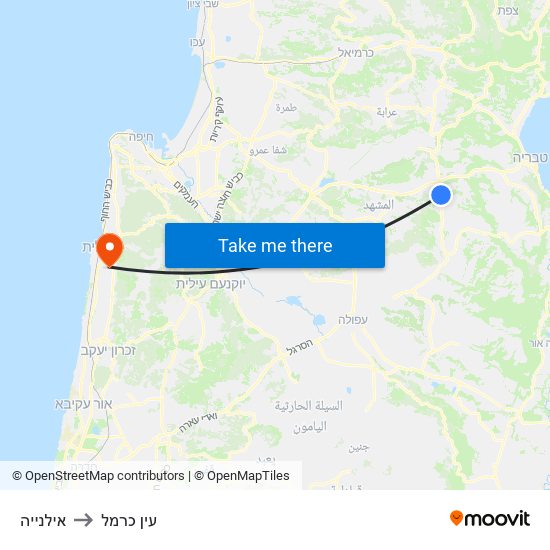 אילנייה to עין כרמל map