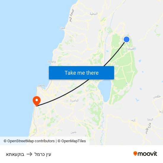 בוקעאתא to עין כרמל map