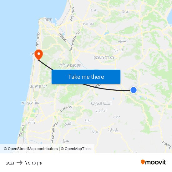 גבע to עין כרמל map